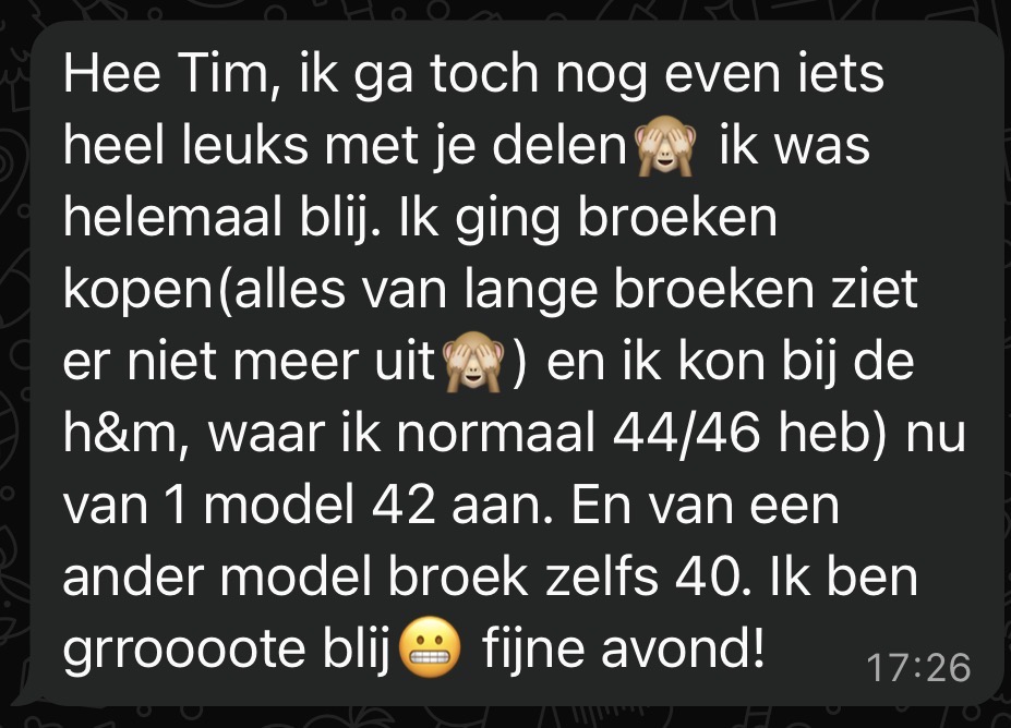 WhatsApp-bericht van een Fit Mom-cliënt 1